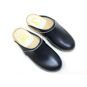 AM-Toffeln Women's 37 US 6 Clogs Shoes Slides Leather w/ Wooden Footbed Navy